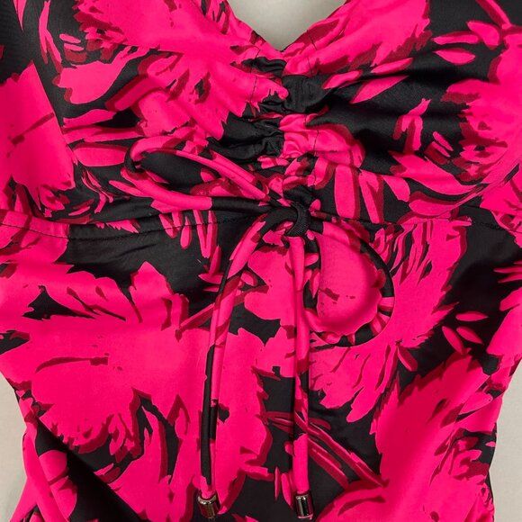 Aqua Green Swimsuit Floral‎ Pink Black Size Small One Piece V-Neck Bathing Suit - Picture 8 of 11